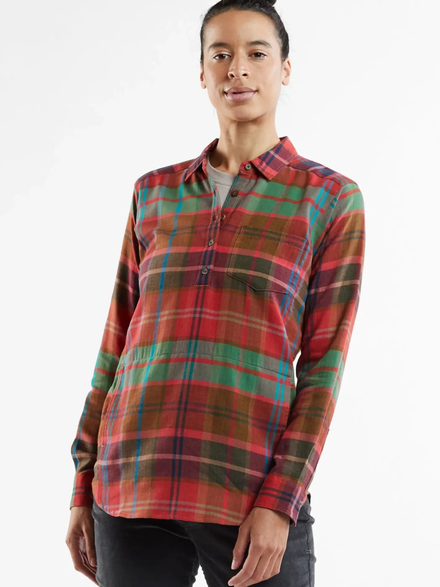 Title Nine Plaiditude Droptail Shirt>Women Long Sleeve Tops