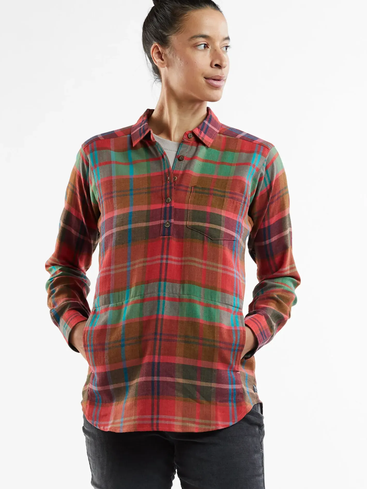 Title Nine Plaiditude Droptail Shirt>Women Long Sleeve Tops