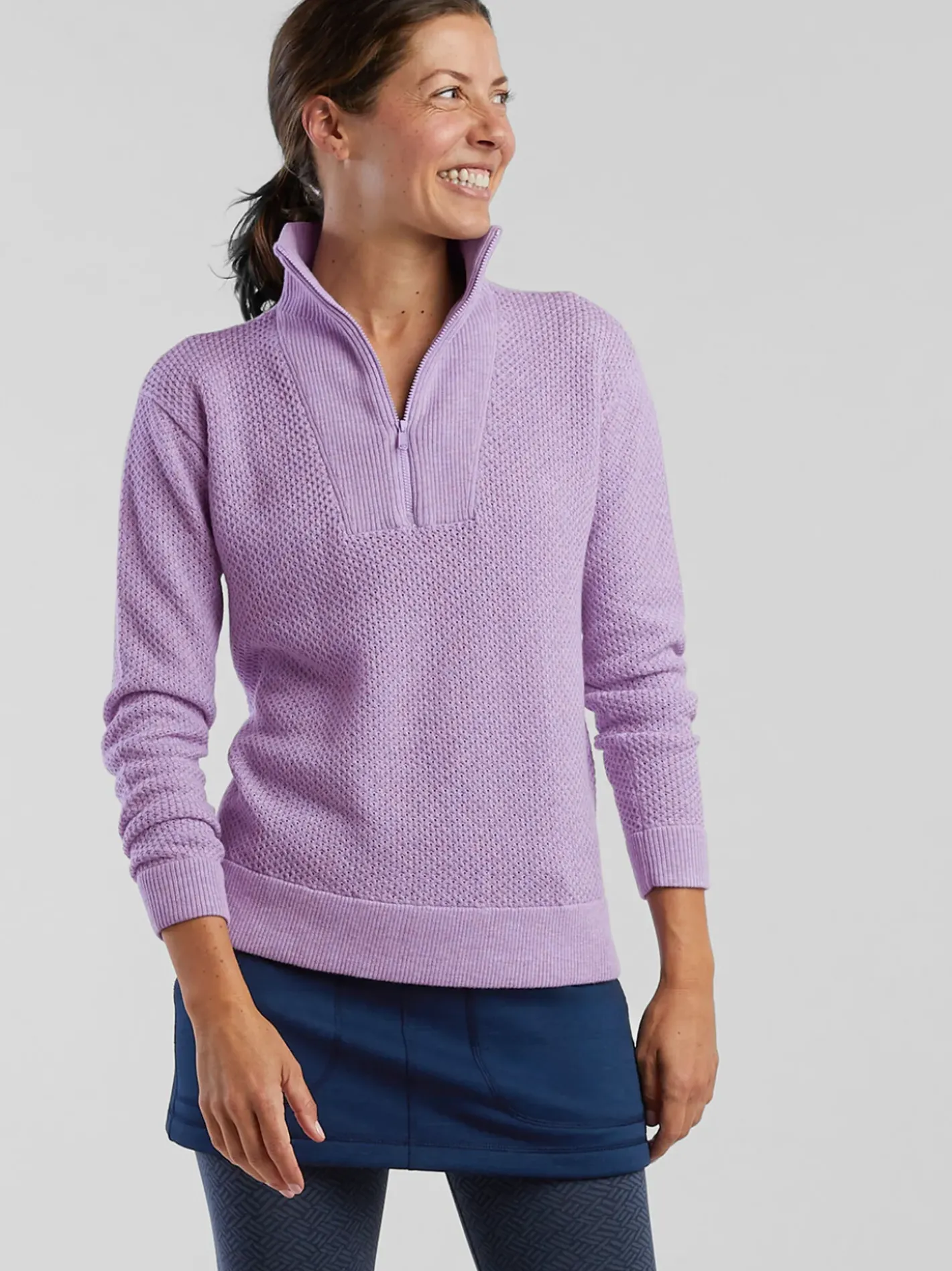 Title Nine Woolicious Waffle 1/4 Zip Sweater - Solid>Women Long Sleeve Tops