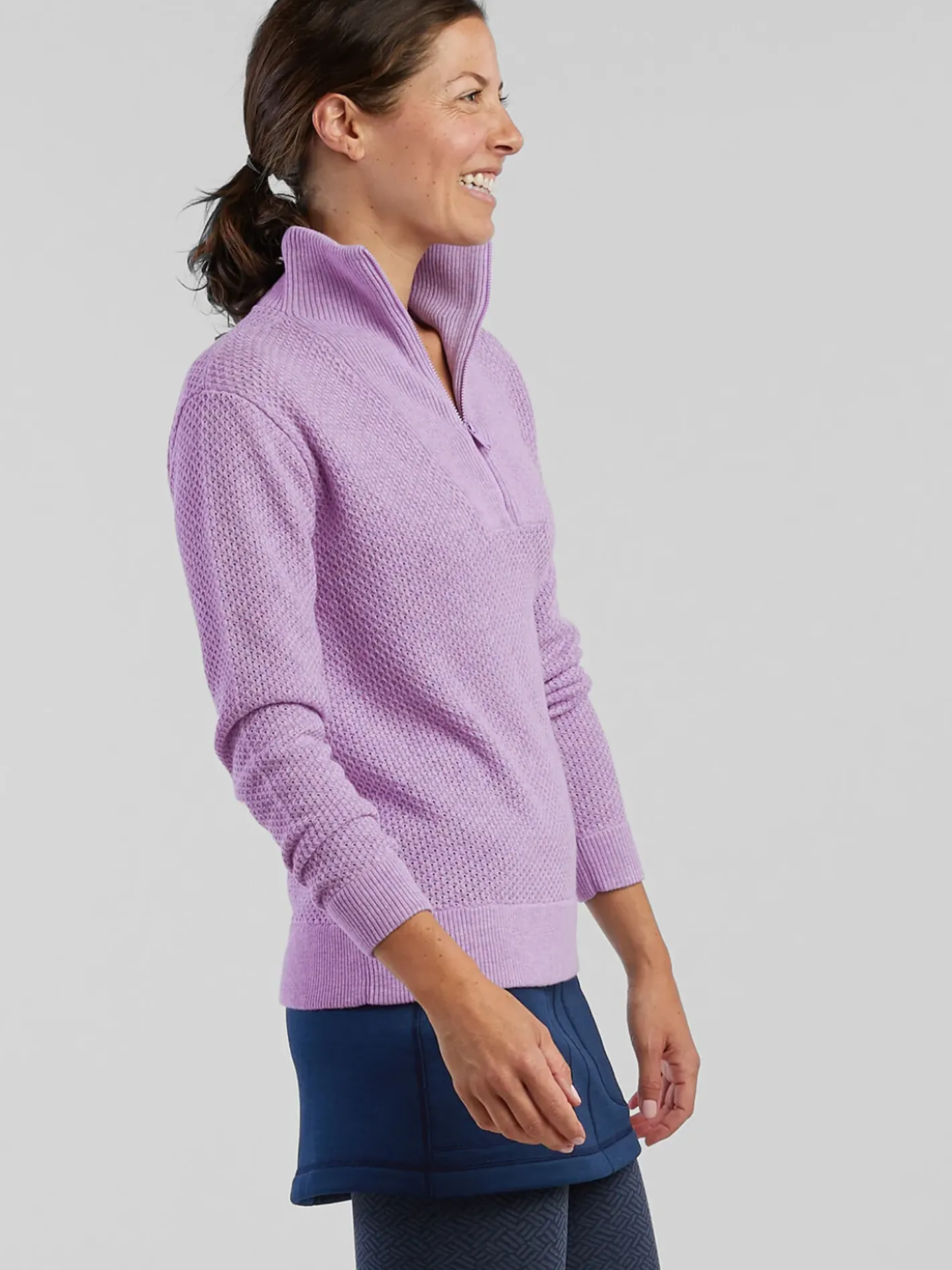 Title Nine Woolicious Waffle 1/4 Zip Sweater - Solid>Women Long Sleeve Tops
