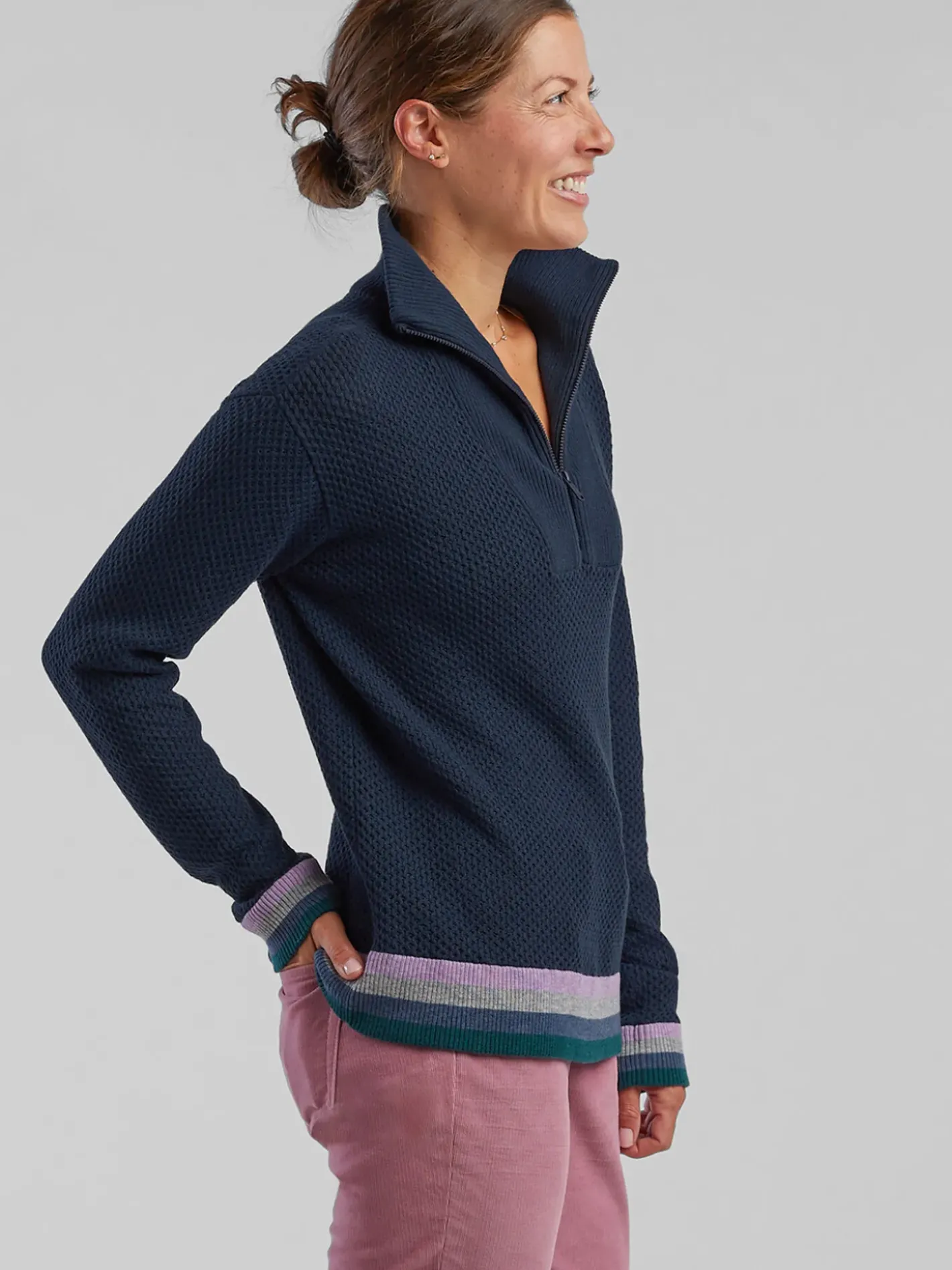 Title Nine Woolicious Waffle 1/4 Zip Sweater - Stripe>Women Long Sleeve Tops